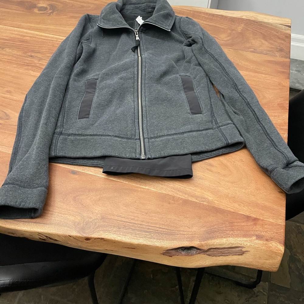 Gray lululemon zip up with exposed zipper on back